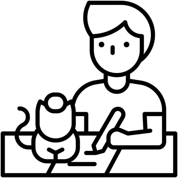 Hombre Escribiendo Papel Con Gato Trabajo Desde Vector Casa — Vector de stock
