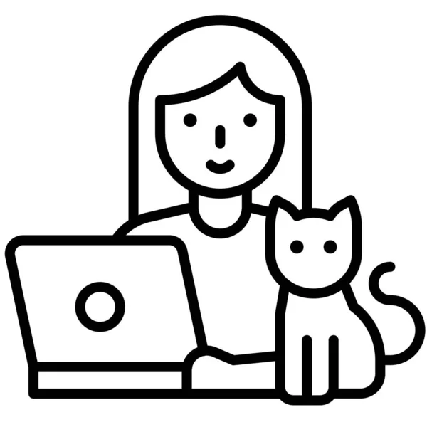Žena Pracující Notebooku Kočkou Práce Domácího Vektoru — Stockový vektor