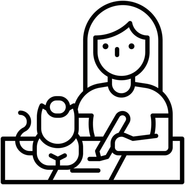 Mujer Escribiendo Papel Con Gato Trabajo Desde Vector Casa — Vector de stock