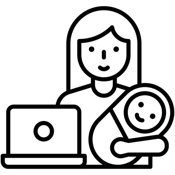 ノートパソコンの前で親と赤ちゃんホームベクトルからの仕事 — ストックベクタ