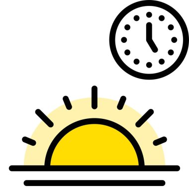 Ramazan vektör illüstrasyonunda oruç tutan saat simgesi ile gün doğumu