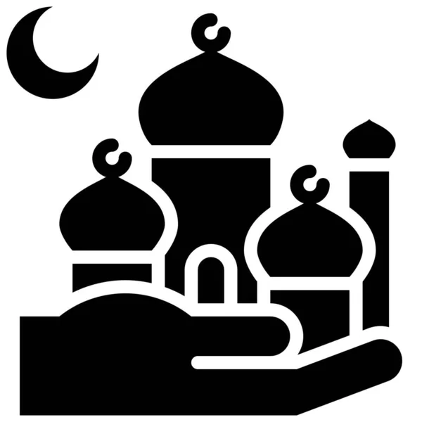 Moschee Auf Der Hand Ikone Ramadan Festival Verwandte Vektorillustration — Stockvektor