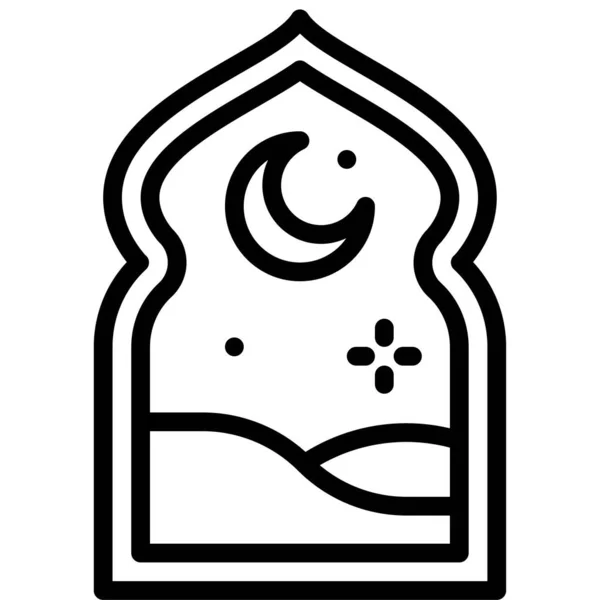 Vista Deserto Ícone Janela Mesquita Ilustração Vetorial Relacionada Festival Ramadan —  Vetores de Stock