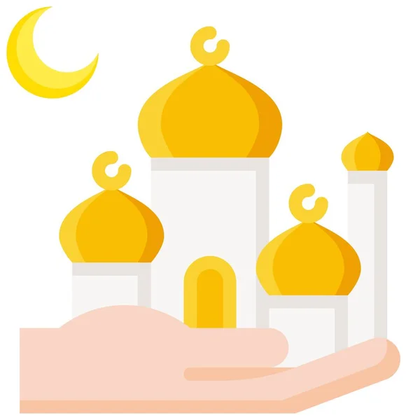 手のアイコン上のモスク ラマダーン祭関連のベクトルイラスト — ストックベクタ