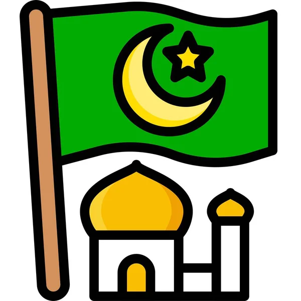 Islam Flagge Mit Moschee Ikone Vektor Illustration Zum Ramadan Fest — Stockvektor