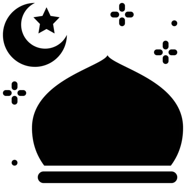 星形和新月形与清真寺穹顶图标 Ramadan节矢量插图 — 图库矢量图片