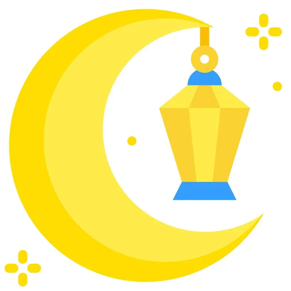 Media Luna Con Icono Lámpara Festival Ramadán Relacionados Con Ilustración — Vector de stock