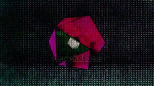 抽象的な背景を回転させる幾何学的形状 コンピューター生成 グリッチの背景に不規則な色とりどりの幾何学的図形の回転 複数のアニメーション — ストック動画