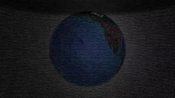 Компьютерная Анимация Стилизованной Вращающейся Земли Фоне Цифрового Статического Шума — стоковое видео