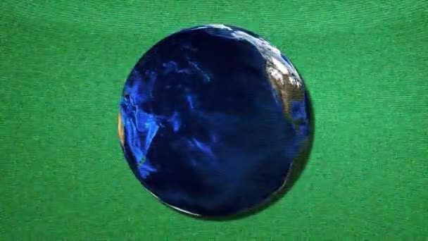 Animation par ordinateur d'une terre tournante stylisée sur fond de bruit statique digtial 