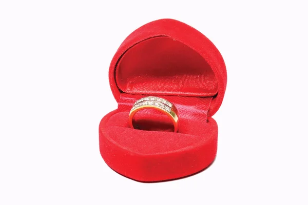Engagement ring in a box shaped heart. — Stock Photo, Image