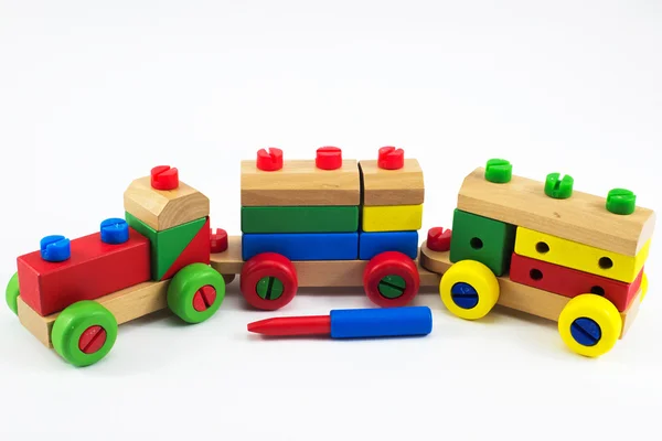 Деревянные игрушки поезда, развитие мозга, навыки дошкольного образования — стоковое фото