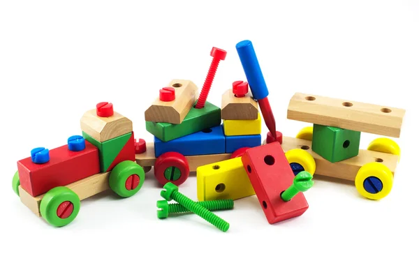 Dřevěný vláček hračky, rozvoj mozku, dovednosti předškolní — Stock fotografie