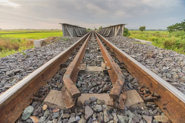 Railway track on steel truss bridge