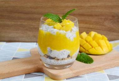 Hindistan cevizli mango Chia tohumu pudingi.
