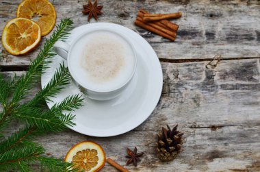 Fincan Cappuccino içecek ahşap arka plan 