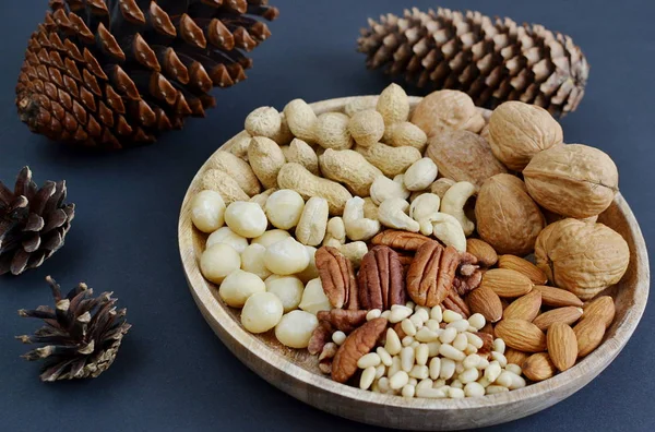 Assorted Mixed Nuts Black Background Healthy Concept