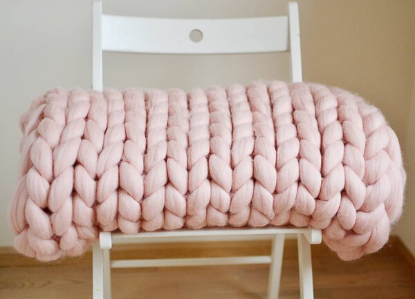 Giant Pink Plaid Woolen Knitted 