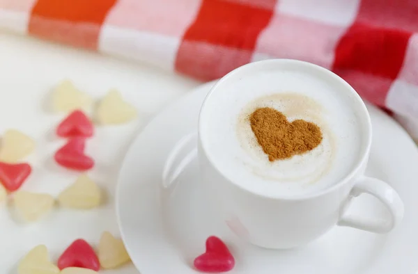 Cappuccino Heart Pattern Cinnamon Valentines Day — Stock Photo, Image