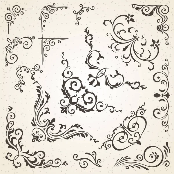 Vektör köşelerinde vintage tarzı ve Victoria dekoratif kitap ya da davetiye tasarım öğeleri koleksiyonu