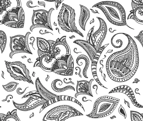 Seamless floral retro background pattern in vector. Henna paisley mehndi doodles design. Easy editing. Coloring book elements — Stock Vector