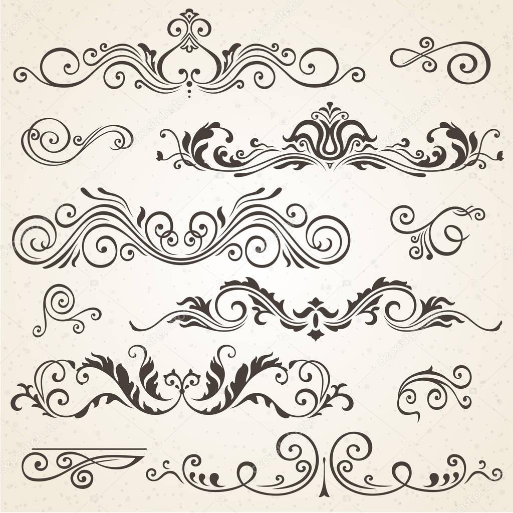 Vector set of calligraphic elements for design