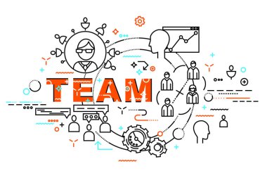 Stil düz, ince sanat tasarım hat. Ekip geliştirme, web sitesi kodlama, dizi vektör bilgi ve mobil teknolojiler simgeler öğeleri. Modern kavram vektörler koleksiyonu. Adımlar seçenekleri