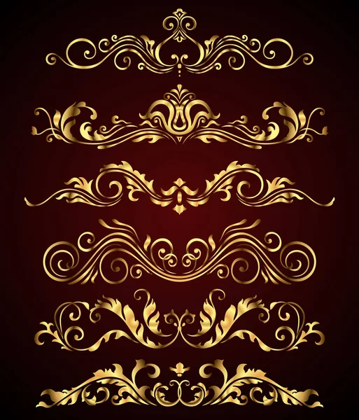 Elementi vintage dorati e bordi impostati per la decorazione ornata. Floreale turbinio spa logo reale — Vettoriale Stock