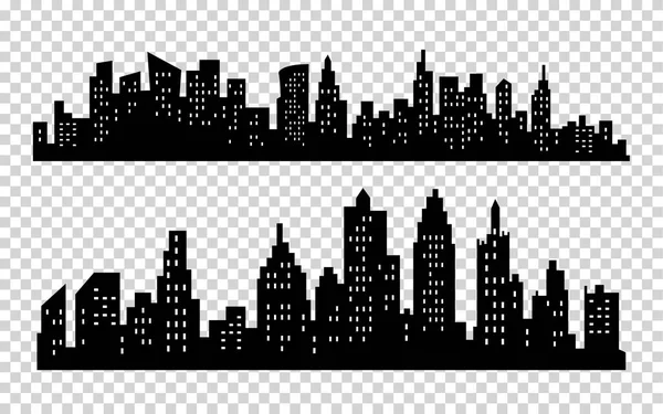 Conjunto de iconos de silueta de ciudad negra vectorial aislado sobre fondo blanco — Vector de stock