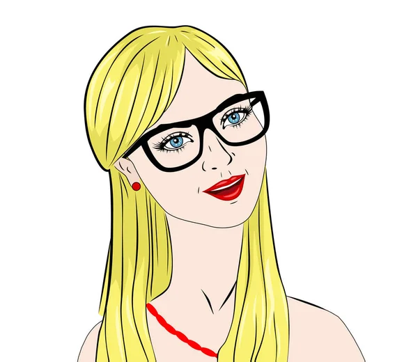 Blondes Mädchen mit Brille. Illustration von Retro im Pop-Art-Stil — Stockvektor