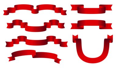 Kırmızı parlak şerit vektör afiş ayarlayın. Beyaz arka plan üzerinde izole şeritler koleksiyonu