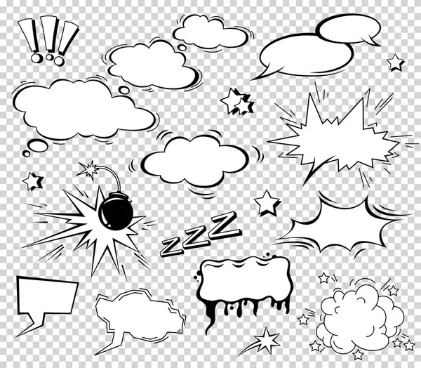 Geluidseffect decorontwerp voor comic boek. Comic Book Bang wolk, pow geluid, bomb pow geluid. Komische toespraak bubbels set — Stockvector