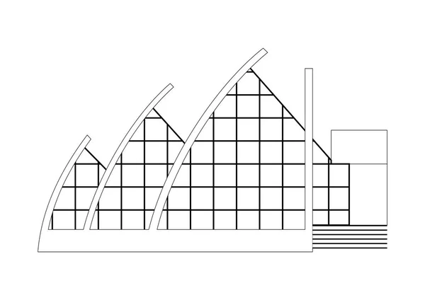 Vector Sketch Architecture Building Project (em inglês). Anfiteatro, Ópera, Balé, Teatro, Galeria de Arte, Galeria de Arte Moderna — Vetor de Stock