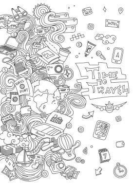 World Travel Set. Hand drawn simple vector sketches collection. Popular symbols of tourism and traveling - transportation, landmarks, luggage, accommodation, souvenirs, destinations, sightseeing vector