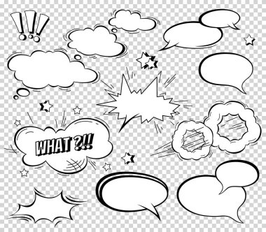 Büyük dizi karikatür, komik konuşma balonları, boş iletişim bulutlar Pop sanat tarzı. Vektör çizim çizgi roman kitabı, sosyal medya afiş, promosyon malzemesi için