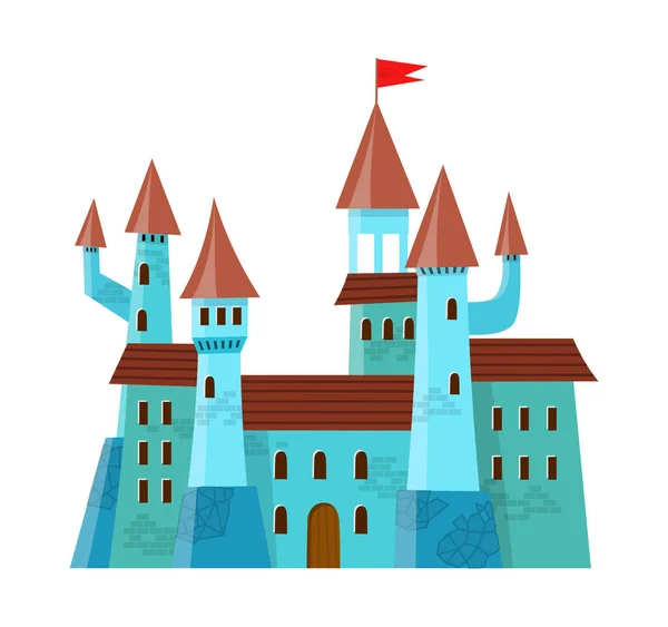 Castelo medieval de fadas em estilo cartoon no fundo branco é isolado — Vetor de Stock