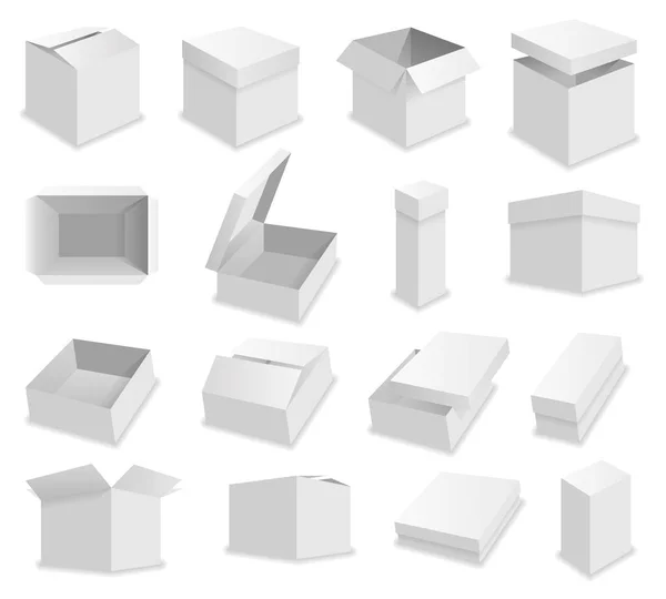 Vector caja de embalaje en blanco sobre fondo blanco. Caja abierta realista — Vector de stock