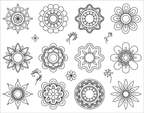 Set von Blumen-Mono-Linien-Symbolen. Thin Line Blend Design Elemente Kollektion. niedliche kleine Blumen. einfache Reihe von floralen Zeichen. Vektorillustration — Stockvektor