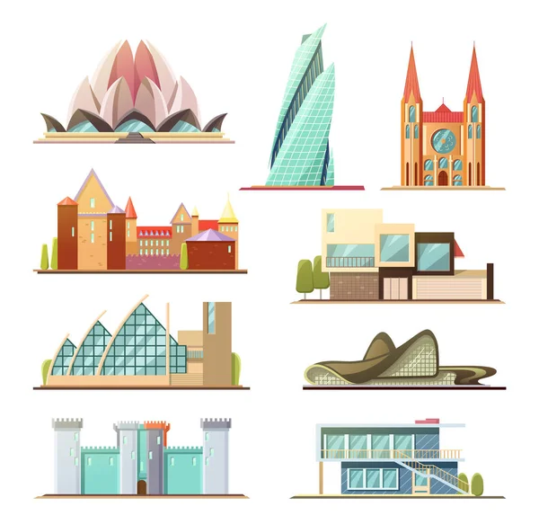 Conjunto de edificios comerciales y residenciales Line, diseño de vectores de contorno, hacer su propia ciudad con estas colecciones — Vector de stock