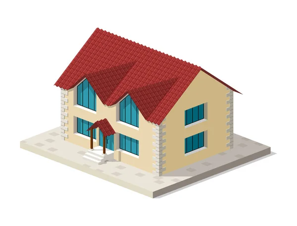 Petite maison isométrique avec ombre sur fond blanc. Immobilier, location et concept de maison. Illustration vectorielle — Image vectorielle