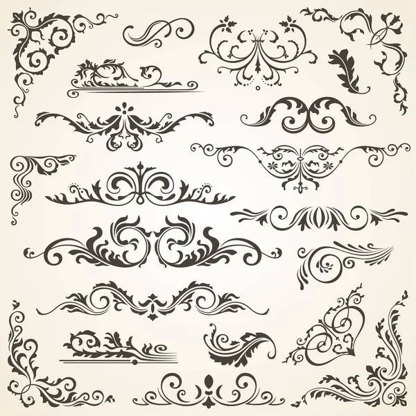 Set Swirl elementen voor design. Kalligrafische pagina decoratie, etiketten, banners, antieke en barokke Frames floral versieringen. Oud papier — Stockfoto