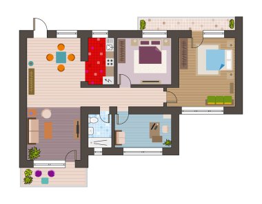 Mimari plan üstten görünüm mobilya ile