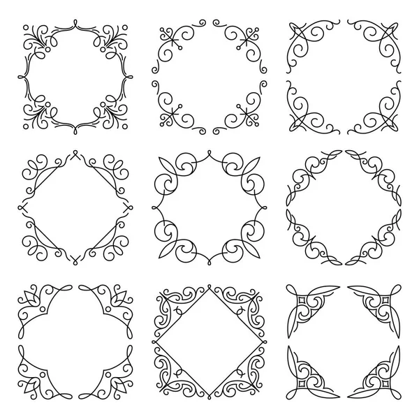 Set cornice monogramma linea. Sfondo vettoriale — Vettoriale Stock