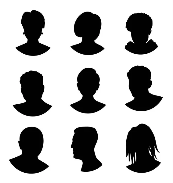 Kadın ve erkek avatar profil resim kümesi. Vektör avatar siluetleri. Erkek ve kadın baş siluetleri, profili simgeleri — Stok Vektör