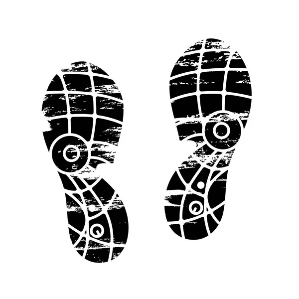 Stopy a vyhlédnutého ikony v černé a bílé bosé nohy a otisk podrážky se vzory mužské a ženské obuvi. Boty boty otisk — Stockový vektor