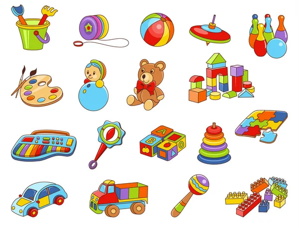 Collezione di icone giocattolo - illustrazione a colori vettoriale. Giocattoli per bambini — Vettoriale Stock