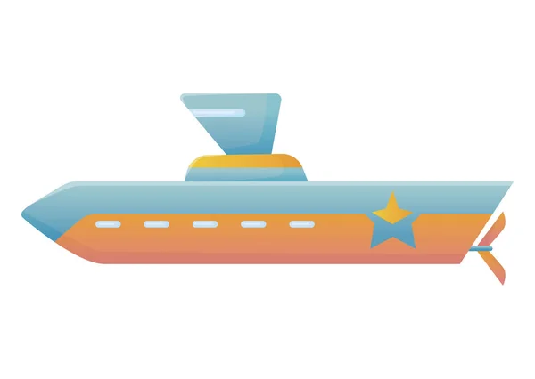 Yellow and blue submarine undersea cartoon style bathyscaphe underwater ship, diving exploring at the bottom of sea flat vector design. — ストックベクタ