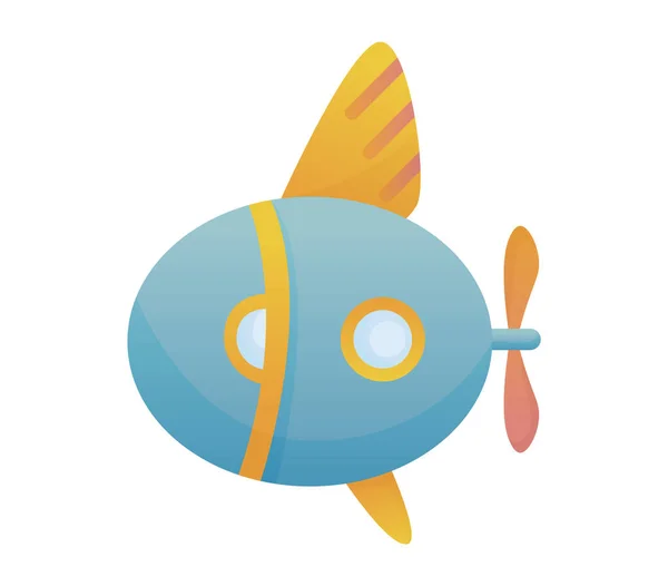 Yellow and blue submarine undersea cartoon style bathyscaphe underwater ship, diving exploring at the bottom of sea flat vector design. — ストックベクタ