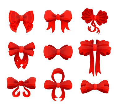 büyük kırmızı hediye yay şeritler set. vektör çizim