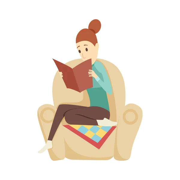 Молодая женщина прочитала книгу, сидя в кресле. Векторная иллюстрация . — стоковый вектор